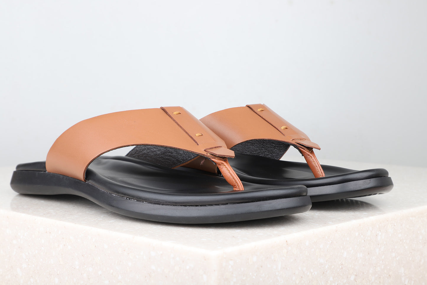 Atesber Solid Formal Sandals-Tan For Men