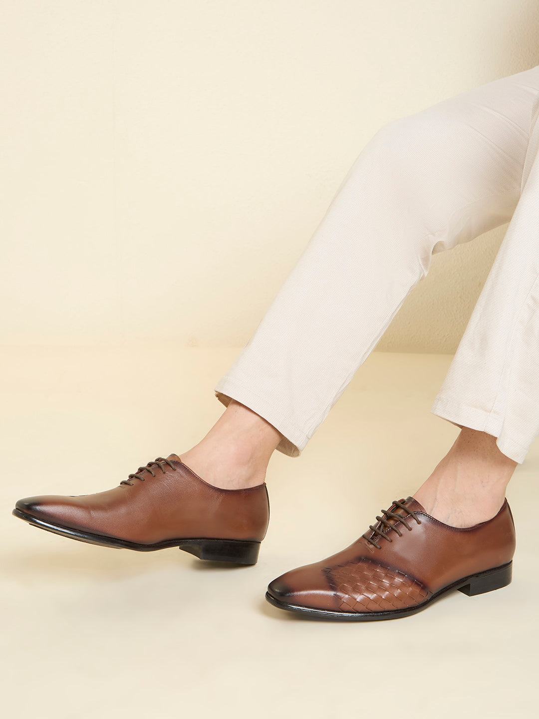 Atesber Brown Textured Lace-Up For Men's