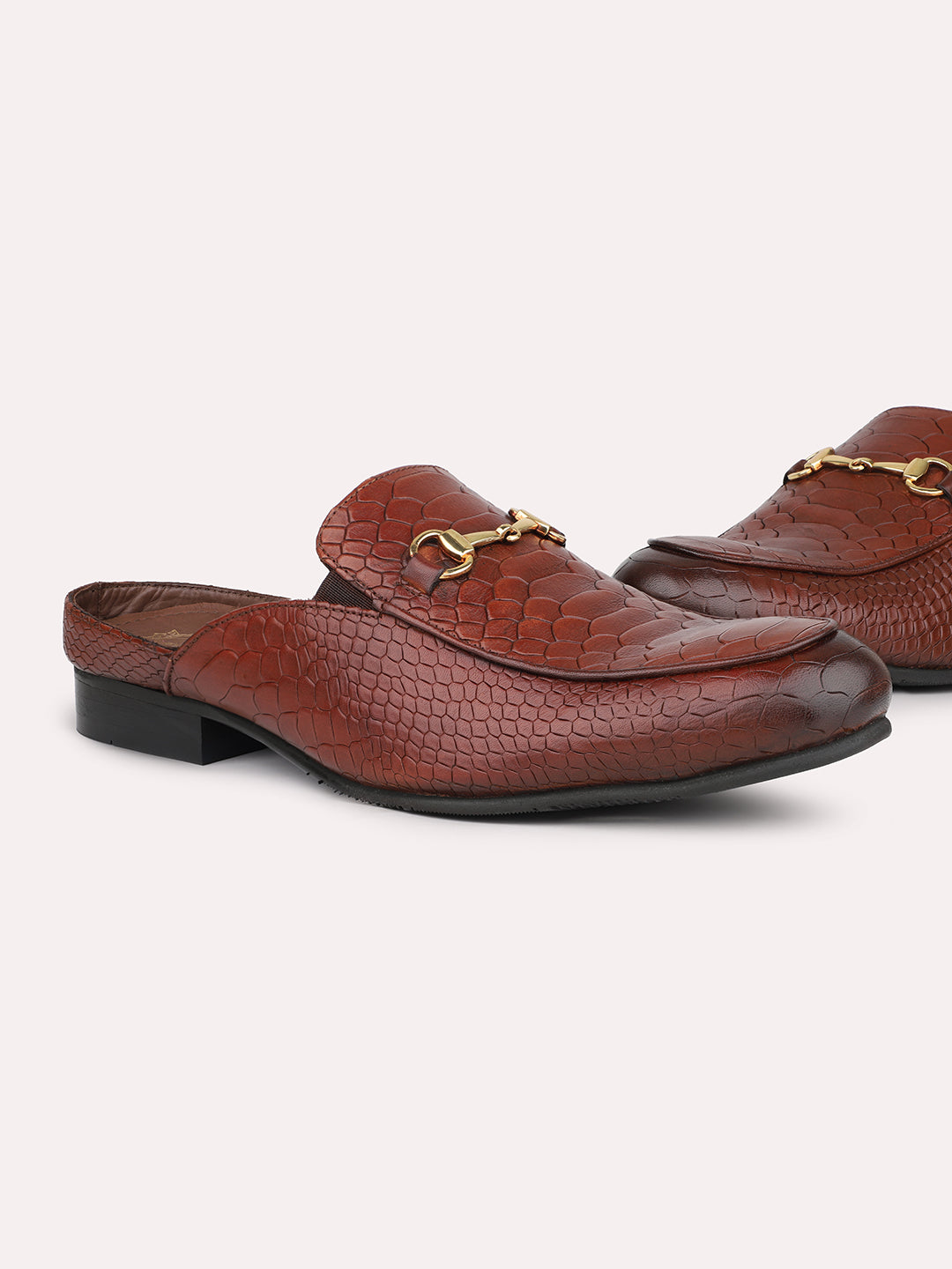 Atesber Tan Textured Mules For Mens