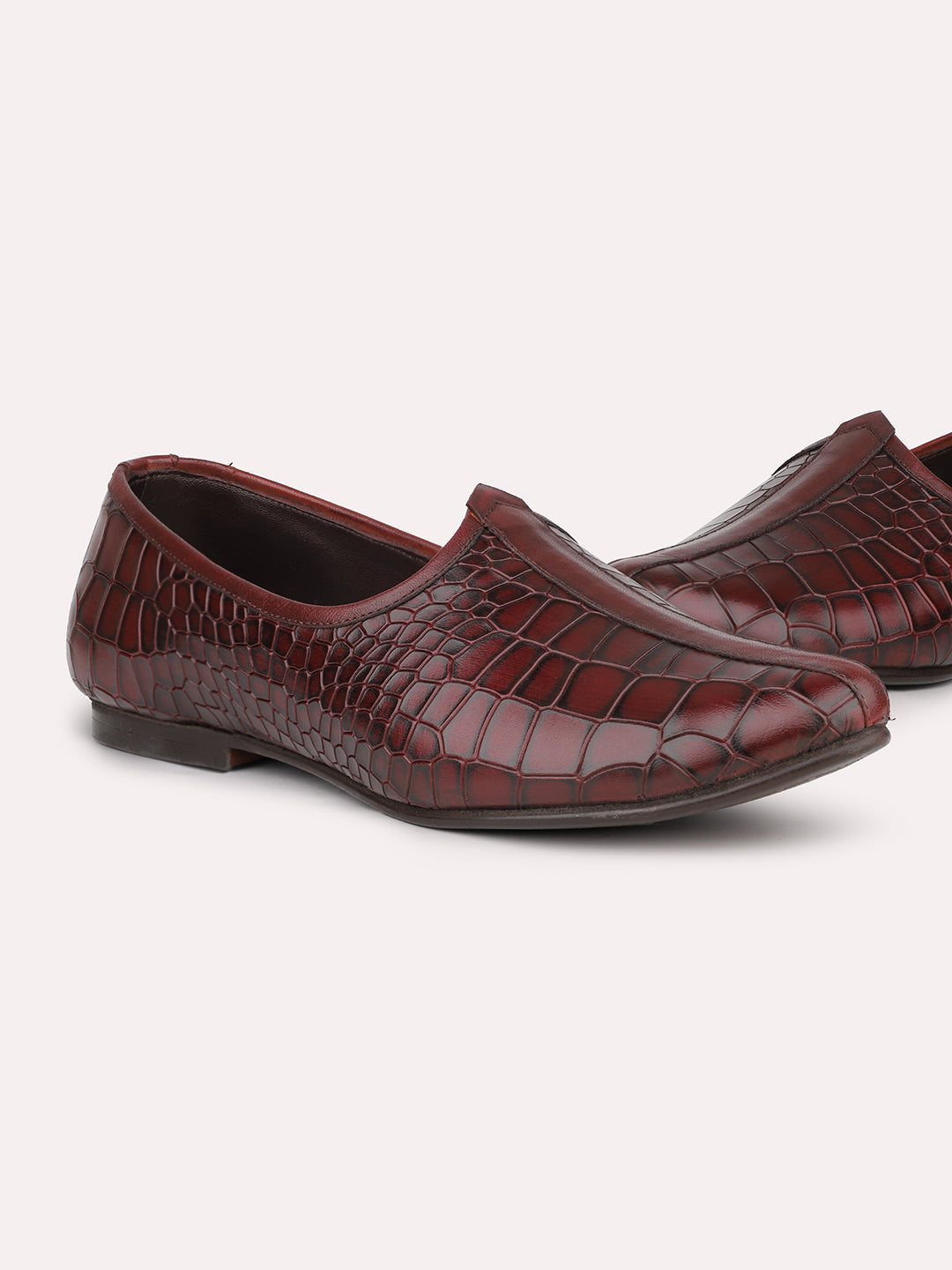 Atesber Bordo Textured Casual Mojri For Mens