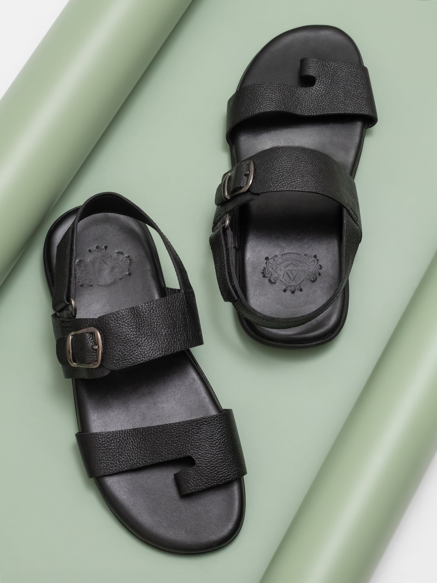 Atesber Black Formal Sandal With Buckle For Mens
