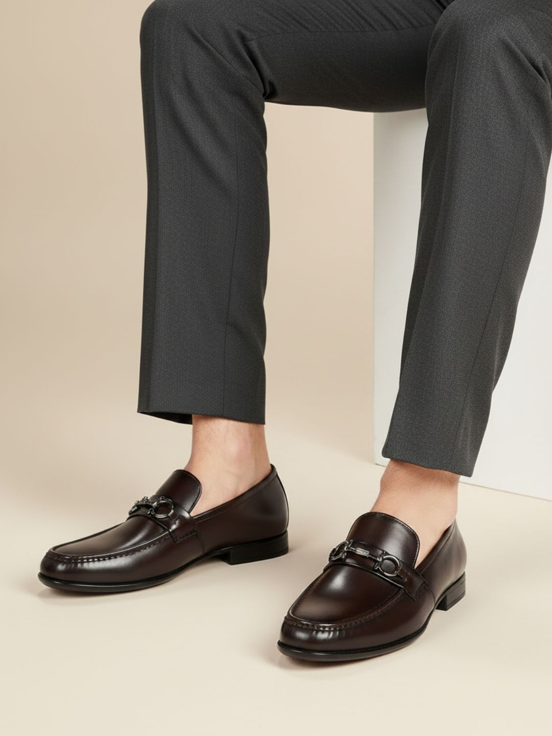 Mens Brown Formal Solid Round Toe Moccasin
