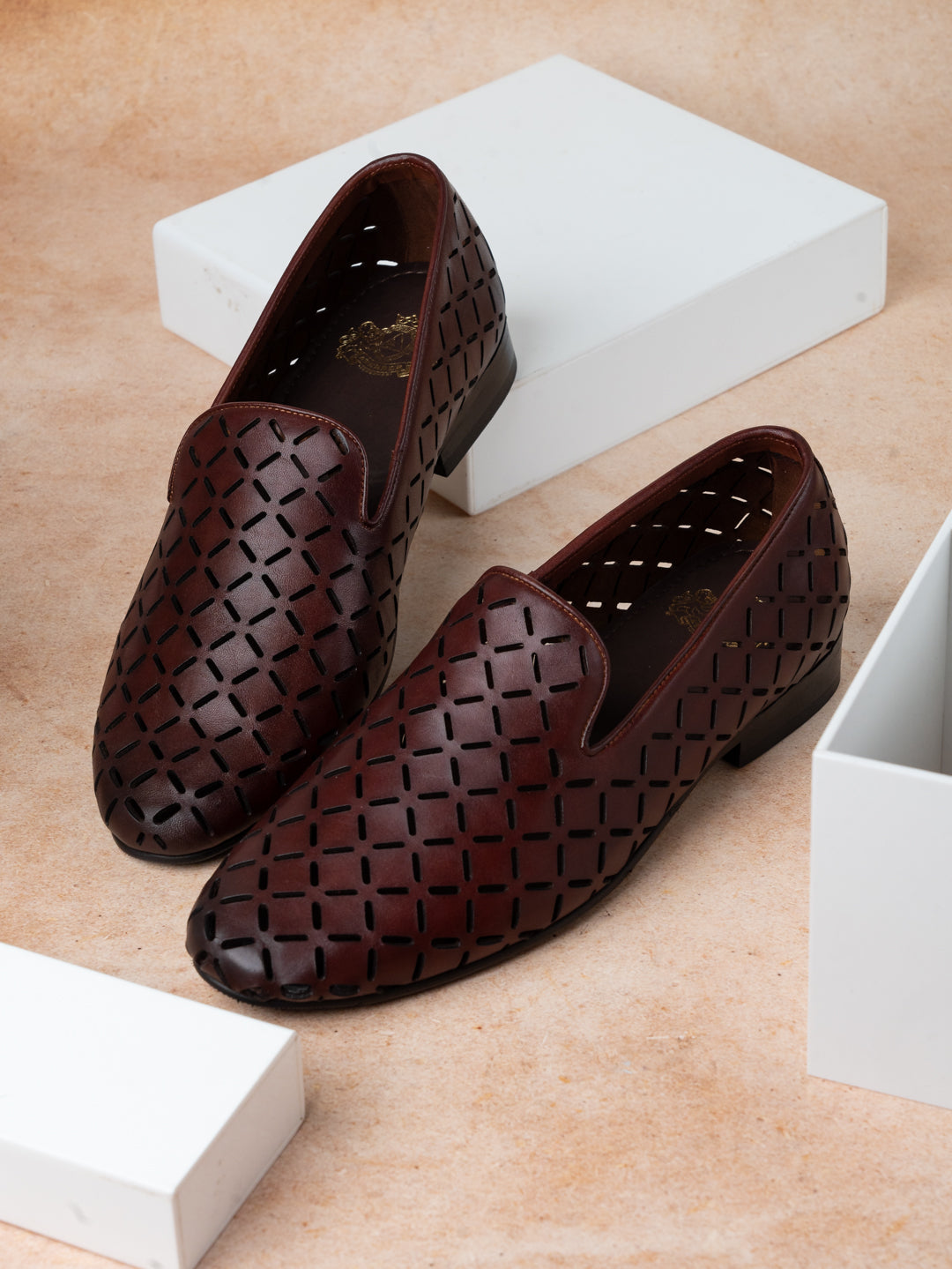 Mens Red Printed Round Toe Party Wear Loafers Shoes