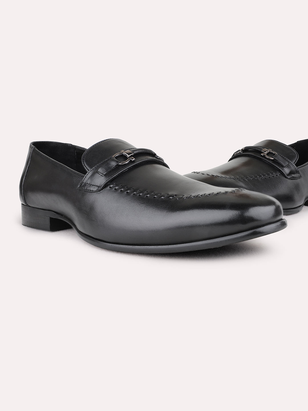 Mens Black Formal Solid Pointed Toe Loafer Shoe