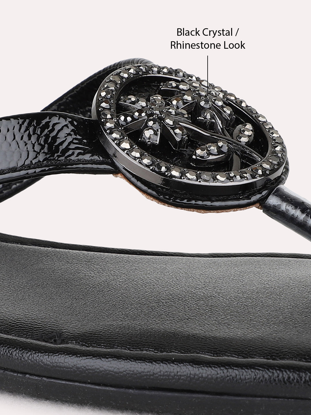 Womens Black Casual Solid T-Strap Flats