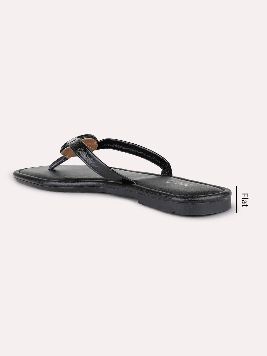 Womens Black Casual Solid T-Strap Flats