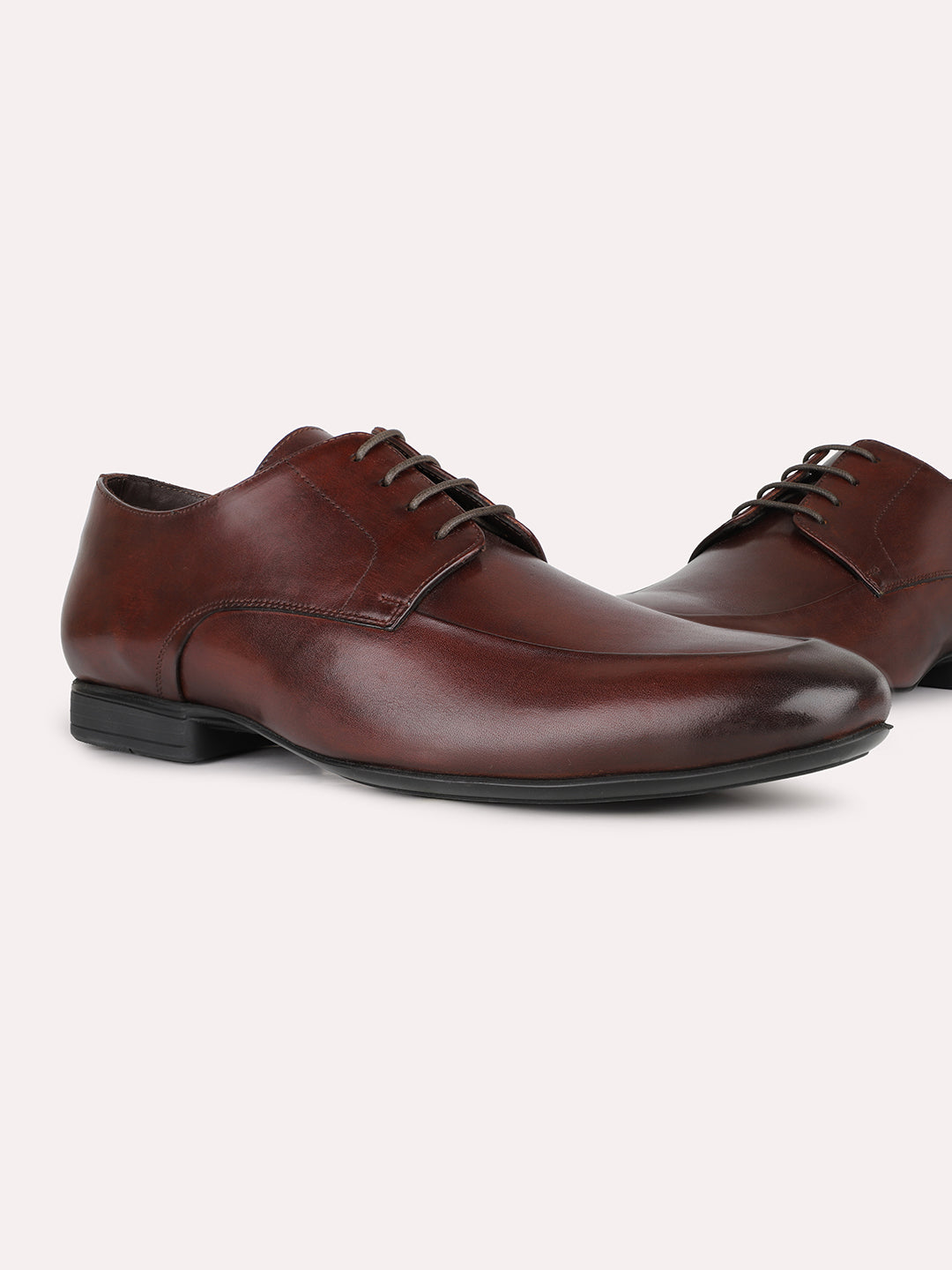 Mens Brown Party Wear Solid Round Toe Derby Shoe