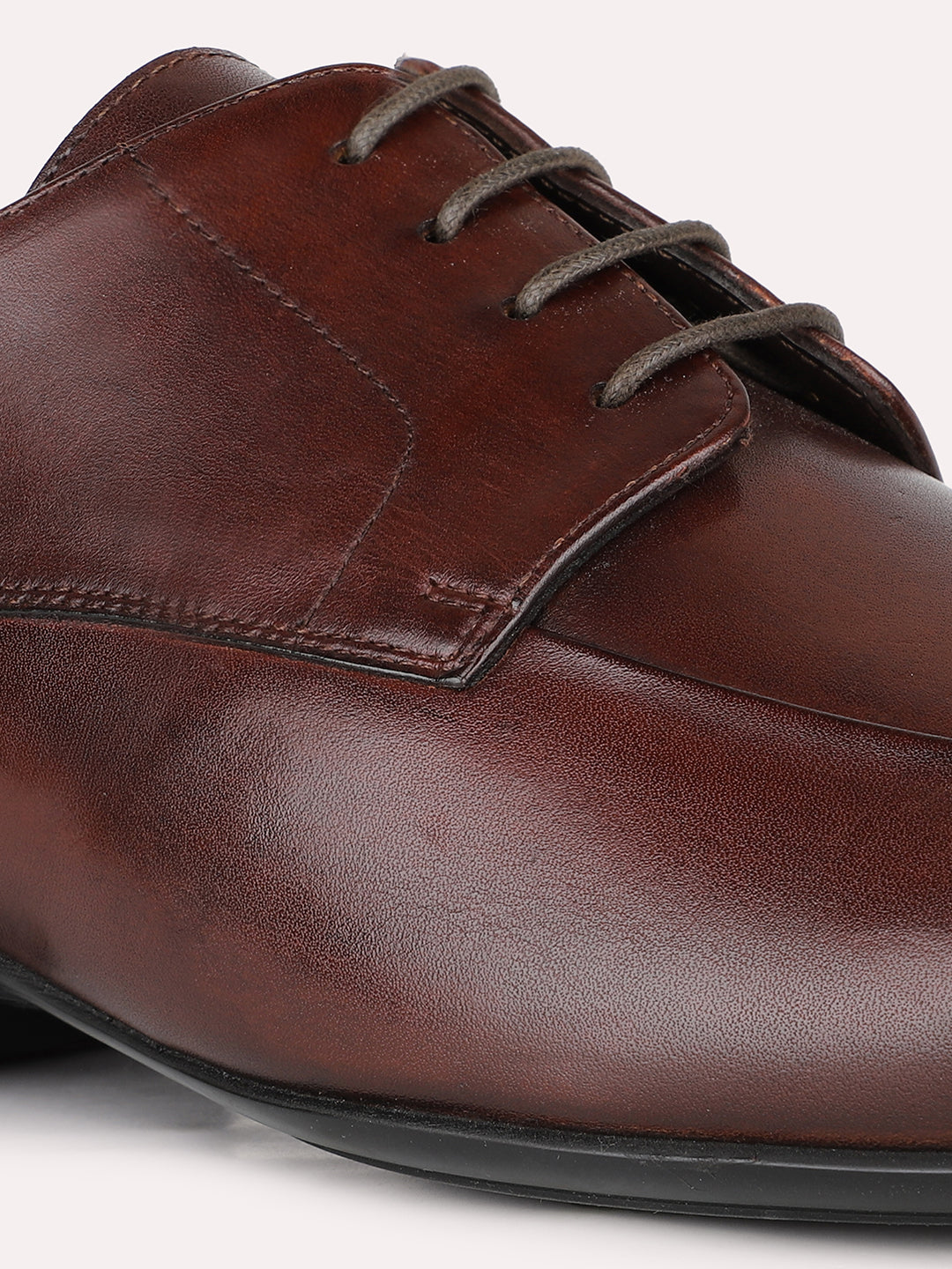 Mens Brown Party Wear Solid Round Toe Derby Shoe