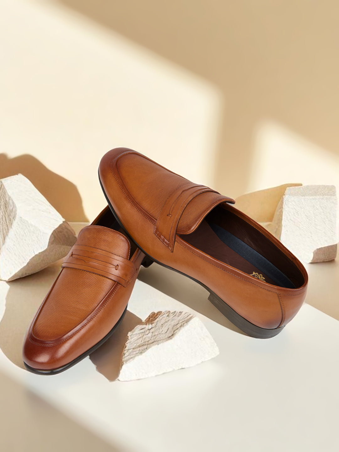Mens Tan Casual Solid Pointed Toe Loafers