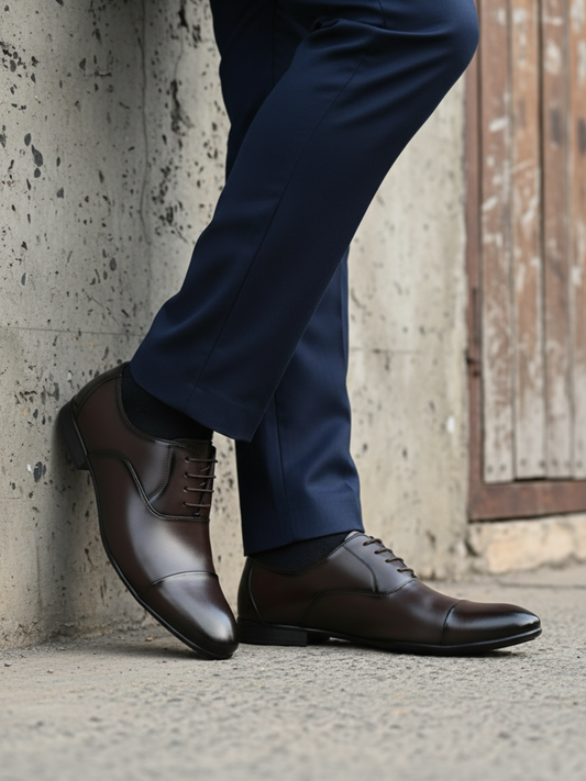 Mens Red Formal Solid Narrow Toe Lace-Up Shoe