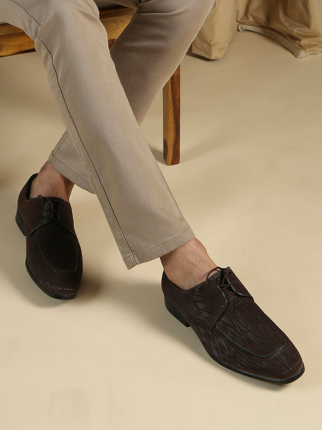 Mens Brown Formal Party Wear Pointed Toe Derby Shoe