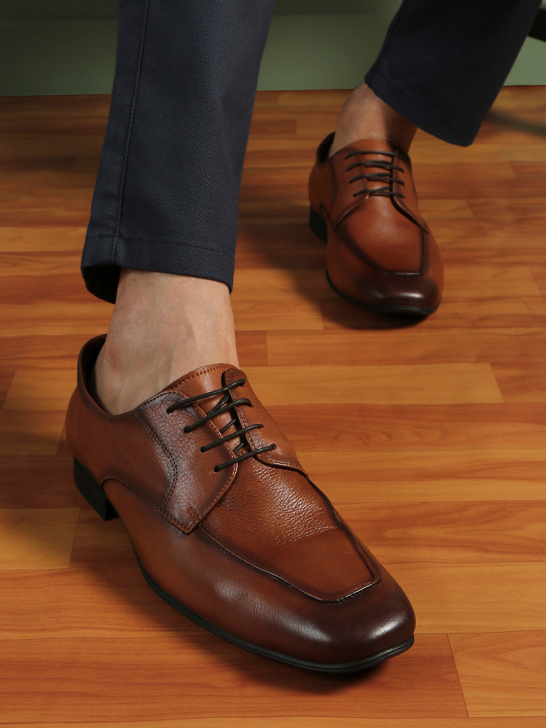 Mens Brown Formal Solid Pointed Toe Derby Shoes