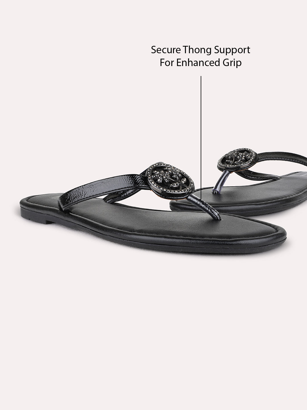 Womens Black Casual Solid T-Strap Flats