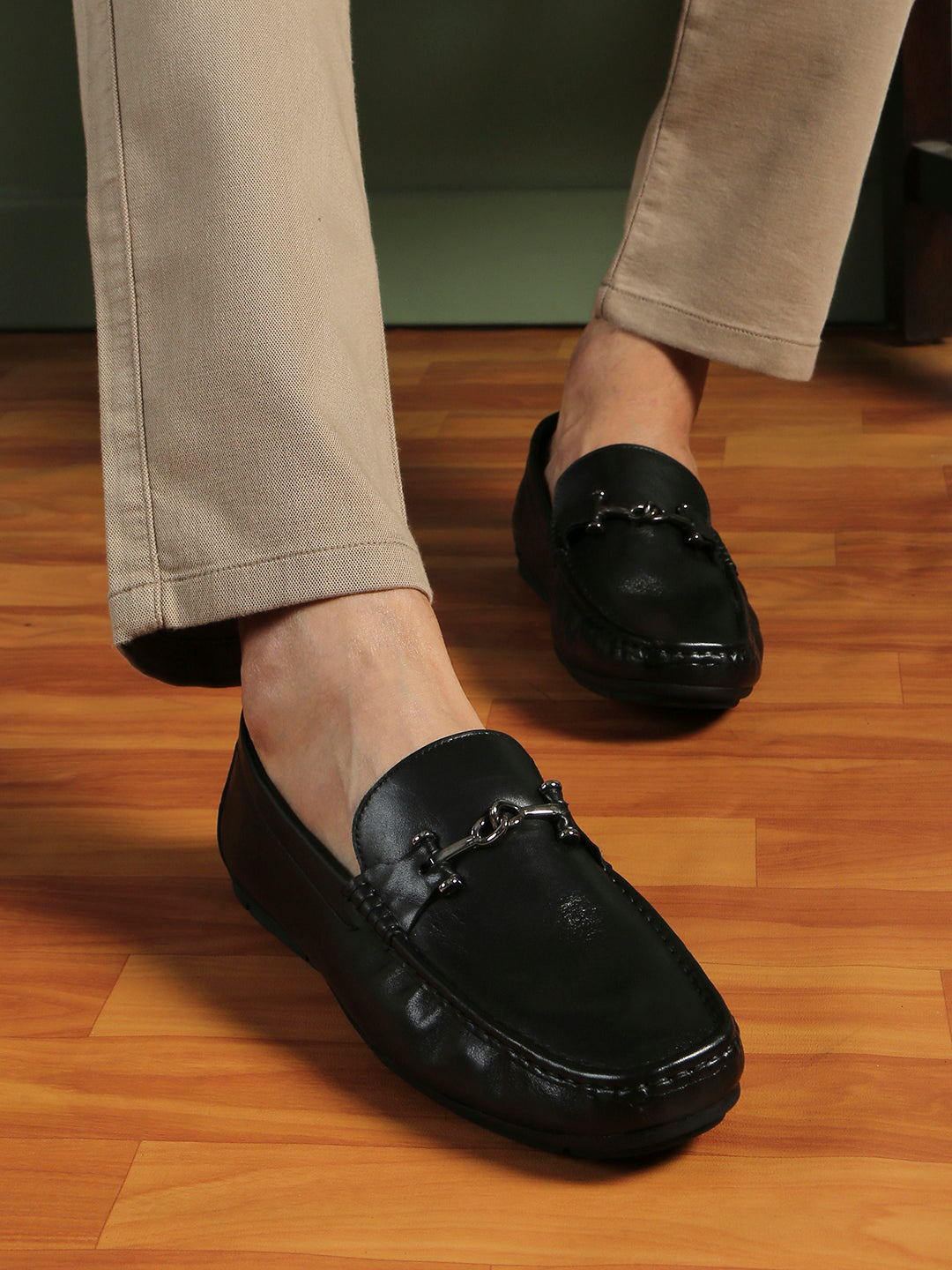 Mens Black Party Wear Solid Square Toe Loafer Shoes