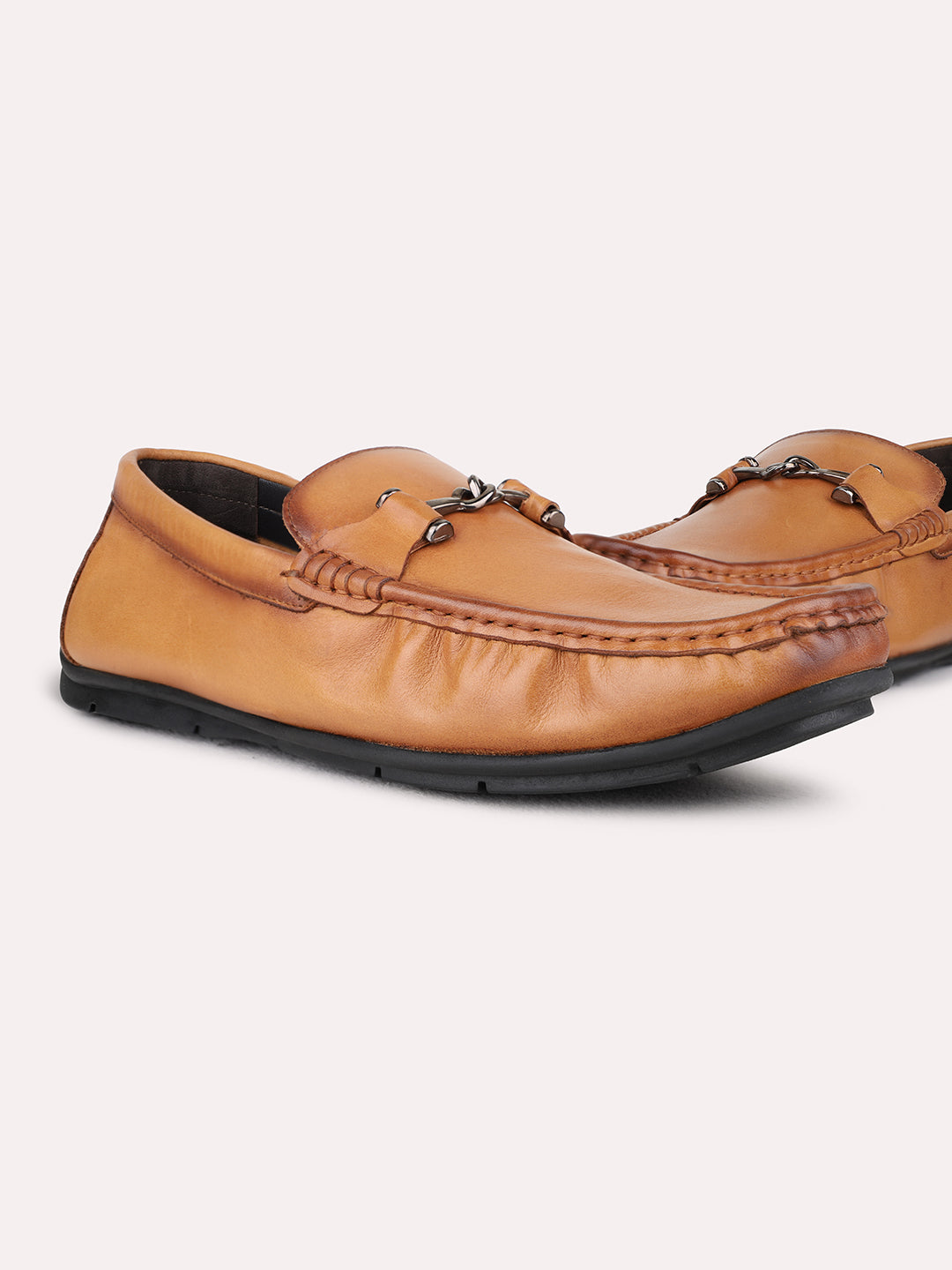 Mens Tan Party Wear Solid Square Toe Loafer Shoes