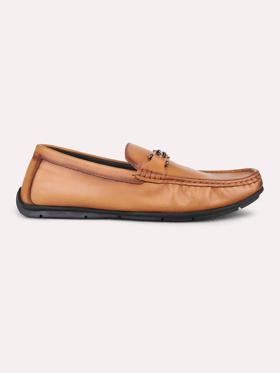 Mens Tan Party Wear Solid Square Toe Loafer Shoes