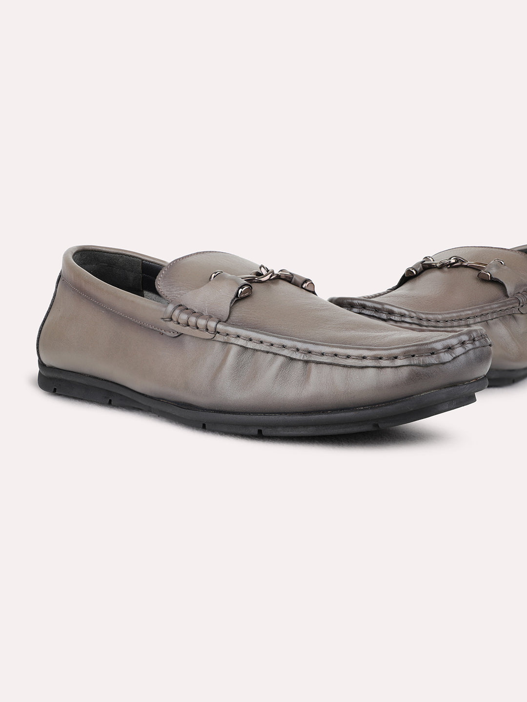Mens Grey Party Wear Solid Square Toe Loafer Shoes