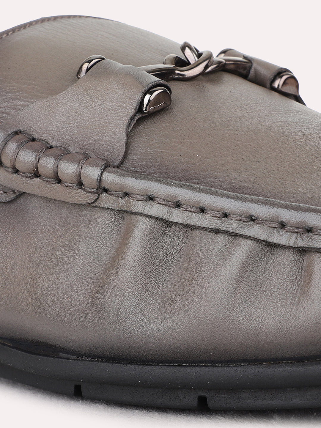 Mens Grey Party Wear Solid Square Toe Loafer Shoes