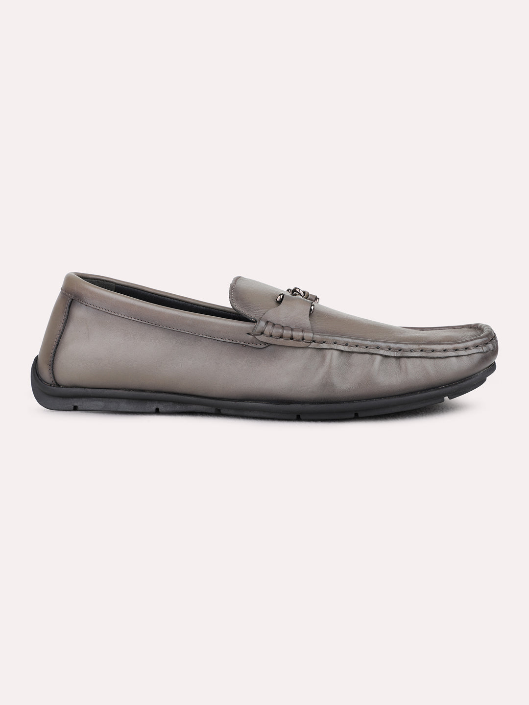 Mens Grey Party Wear Solid Square Toe Loafer Shoes