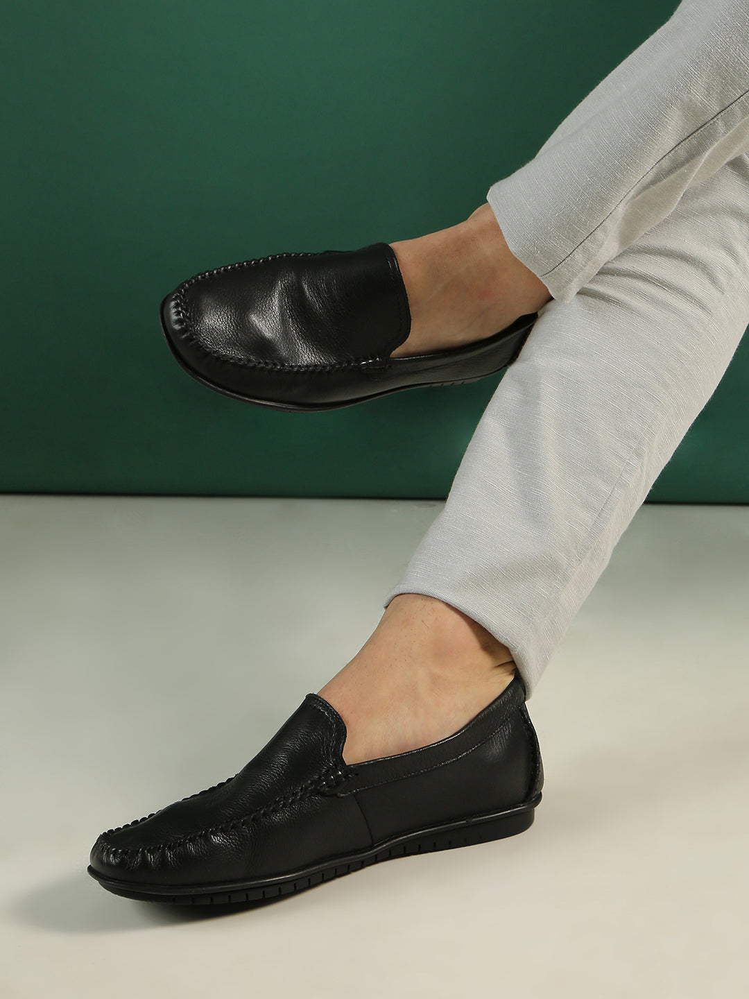 Mens Black Party Wear Solid Square Toe Loafer Shoes