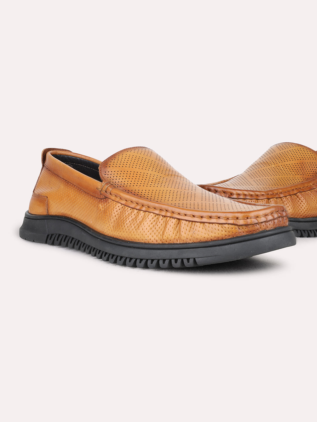 Mens Tan Formal Solid Pattern Round Toe Loafers