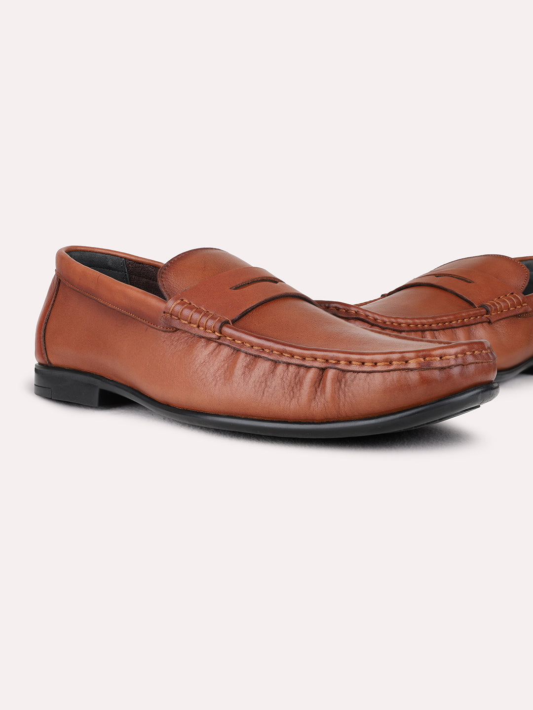 Mens Brown Party Wear Solid Square Toe Loafer Shoes