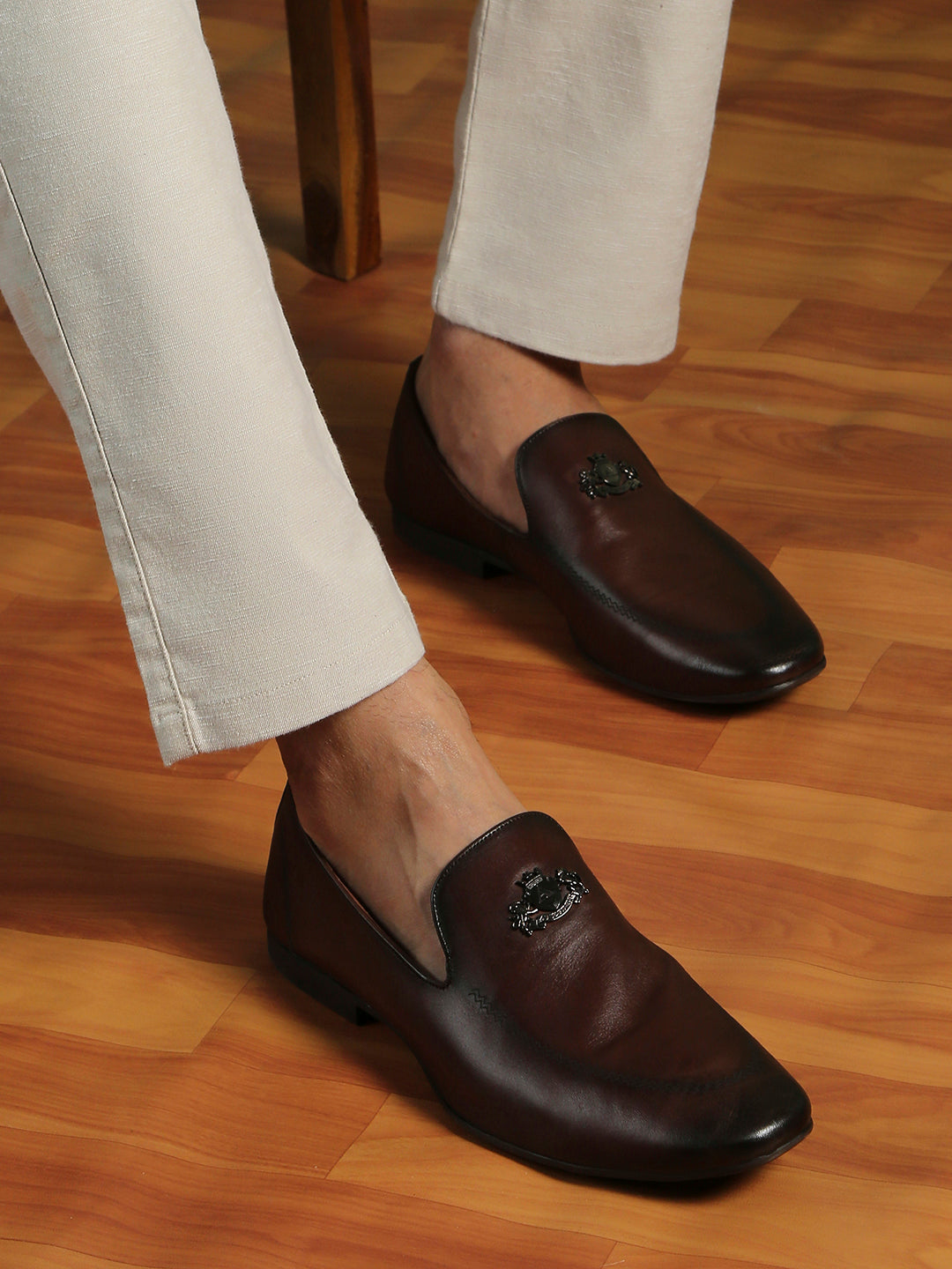 Mens Brown Formal Solid Narrow Toe Loafer Shoes