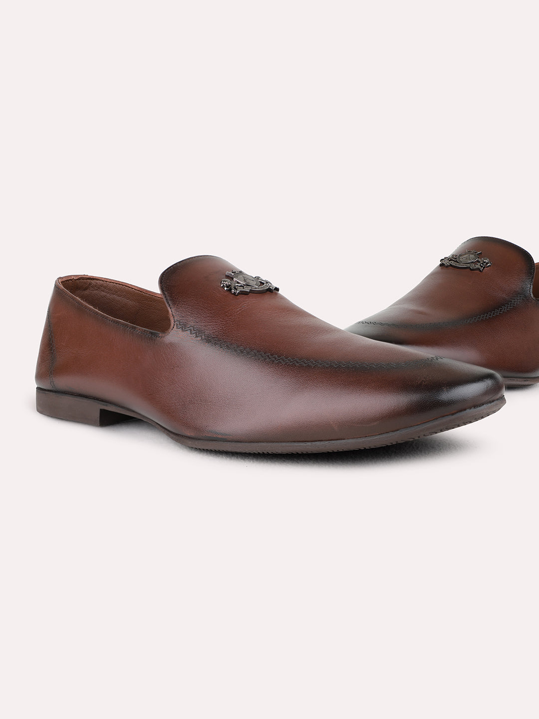 Mens Brown Formal Solid Narrow Toe Loafer Shoes