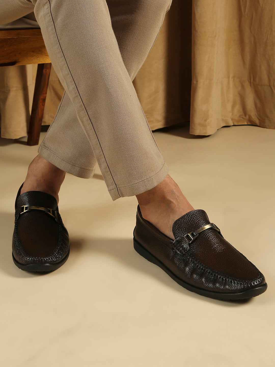 Mens Brown Formal Round Toe Slip-on Loafer Shoes