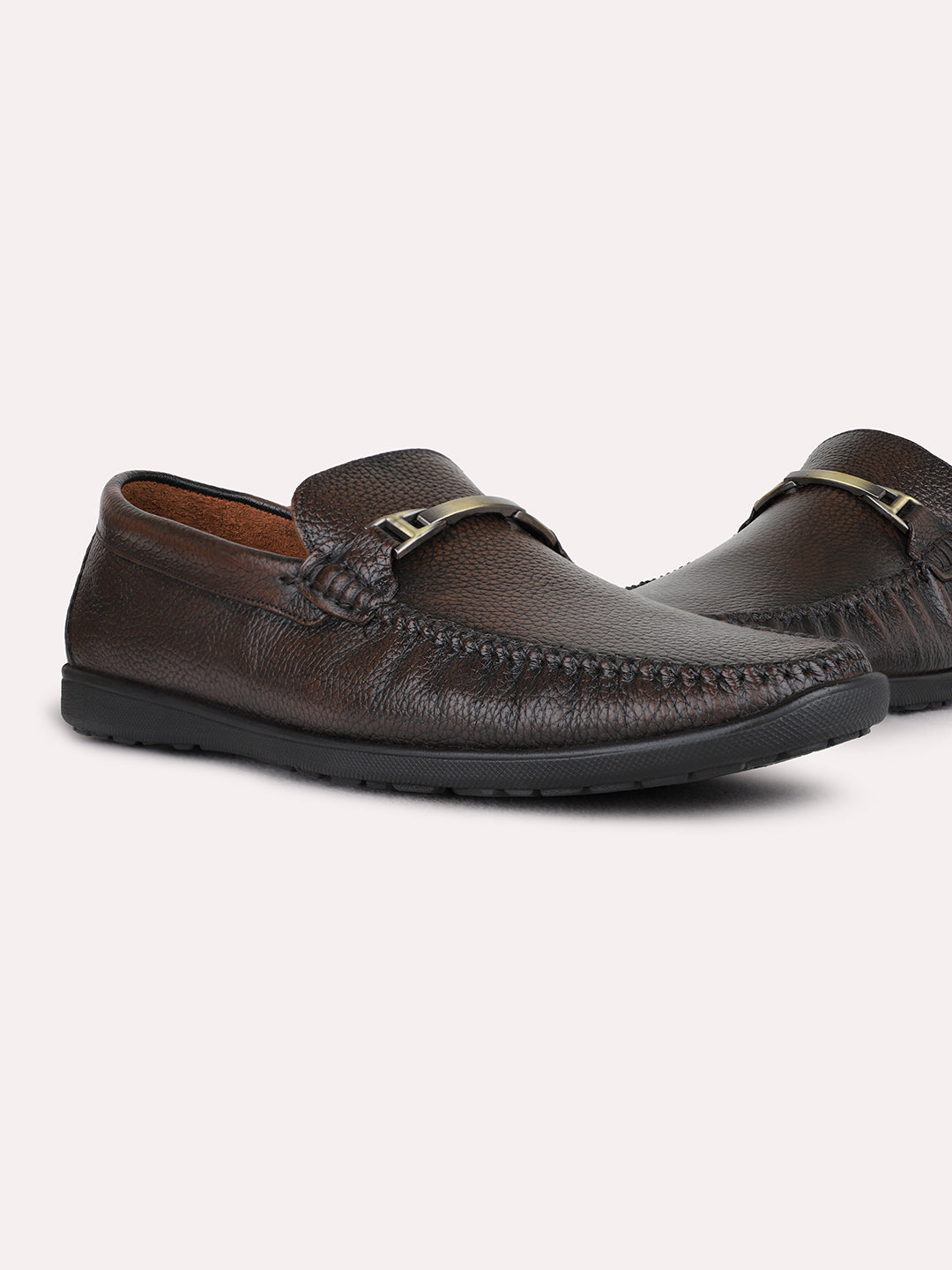 Mens Brown Formal Round Toe Slip-on Loafer Shoes