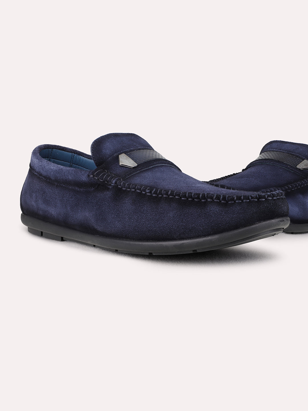 Mens Blue Party Wear Solid Square Toe Loafer Shoes