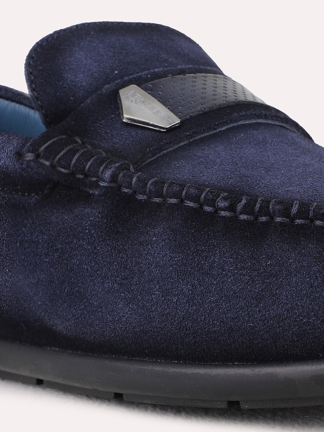 Mens Blue Party Wear Solid Square Toe Loafer Shoes