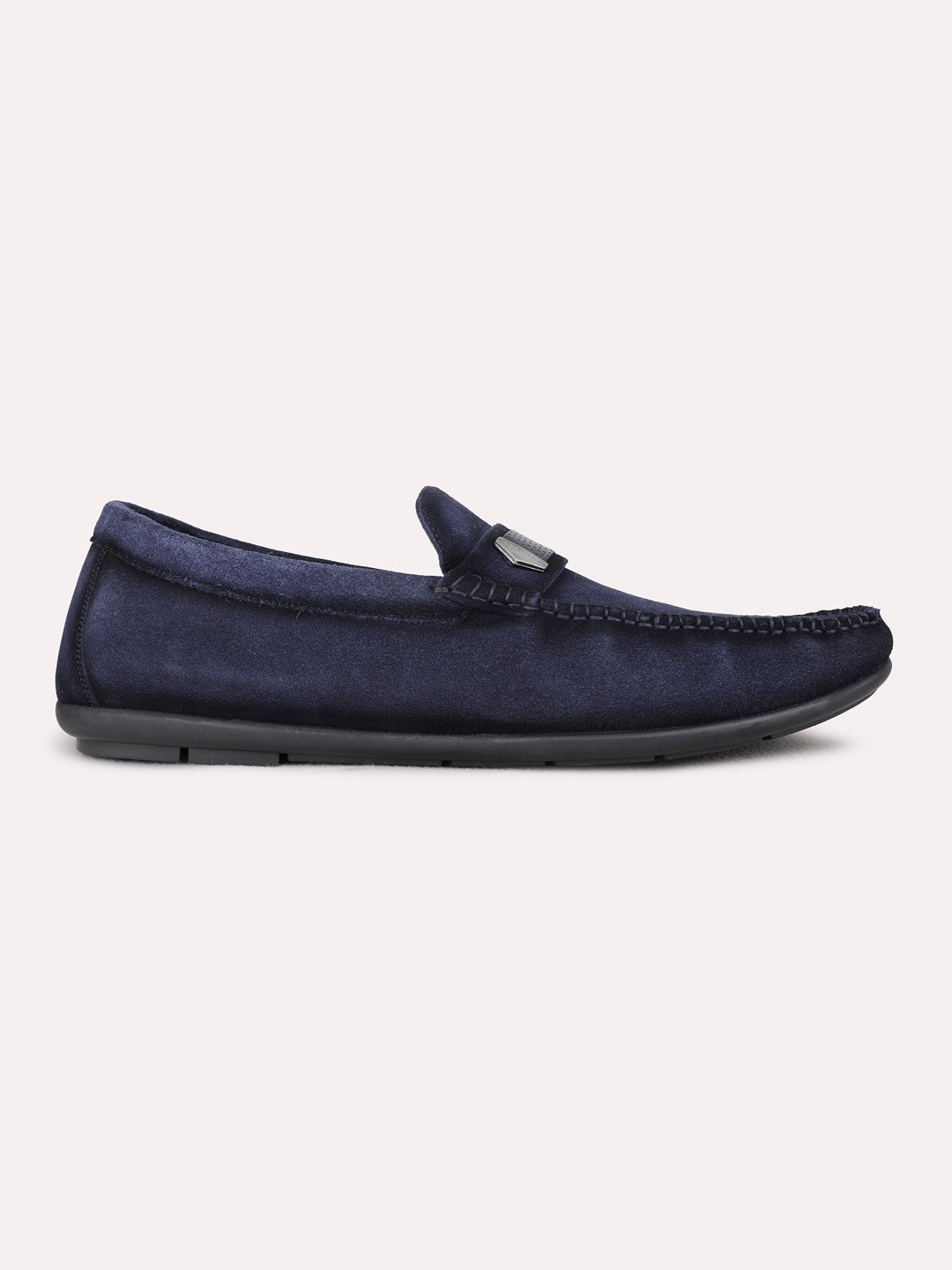 Mens Blue Party Wear Solid Square Toe Loafer Shoes