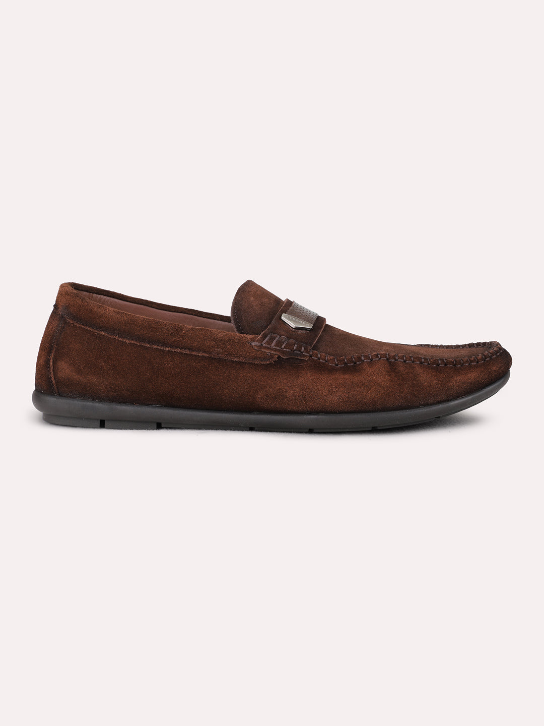 Mens Brown Party Wear Solid Square Toe Loafer Shoes