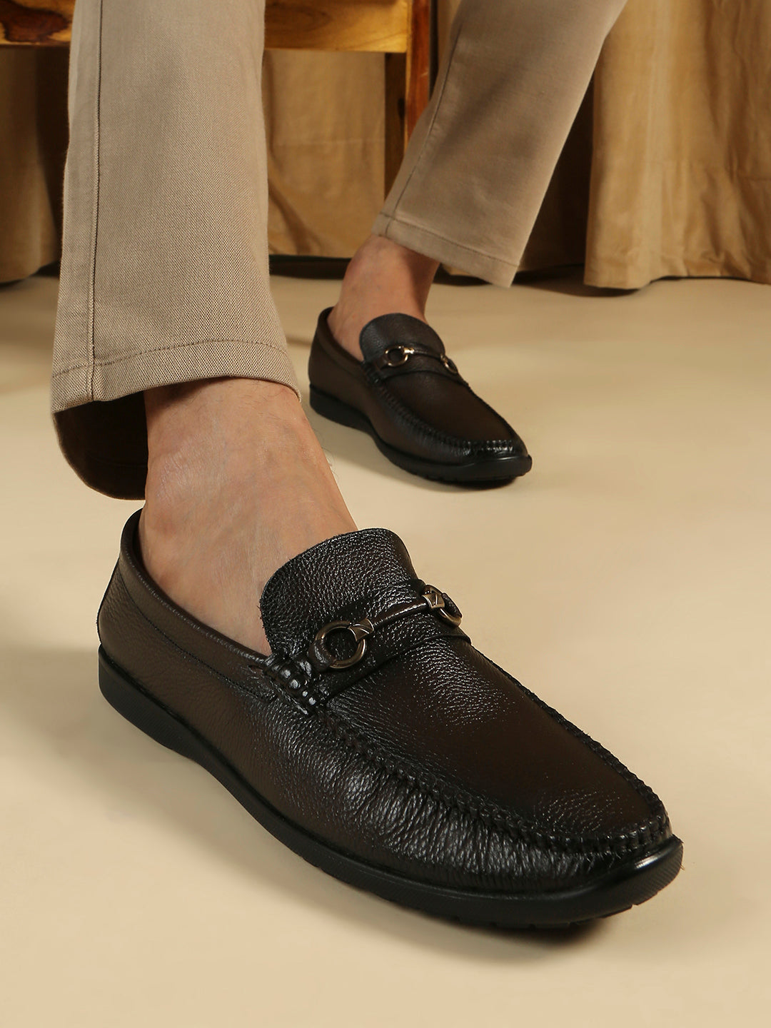 Mens Brown Formal Solid Round Toe Loafer Shoes