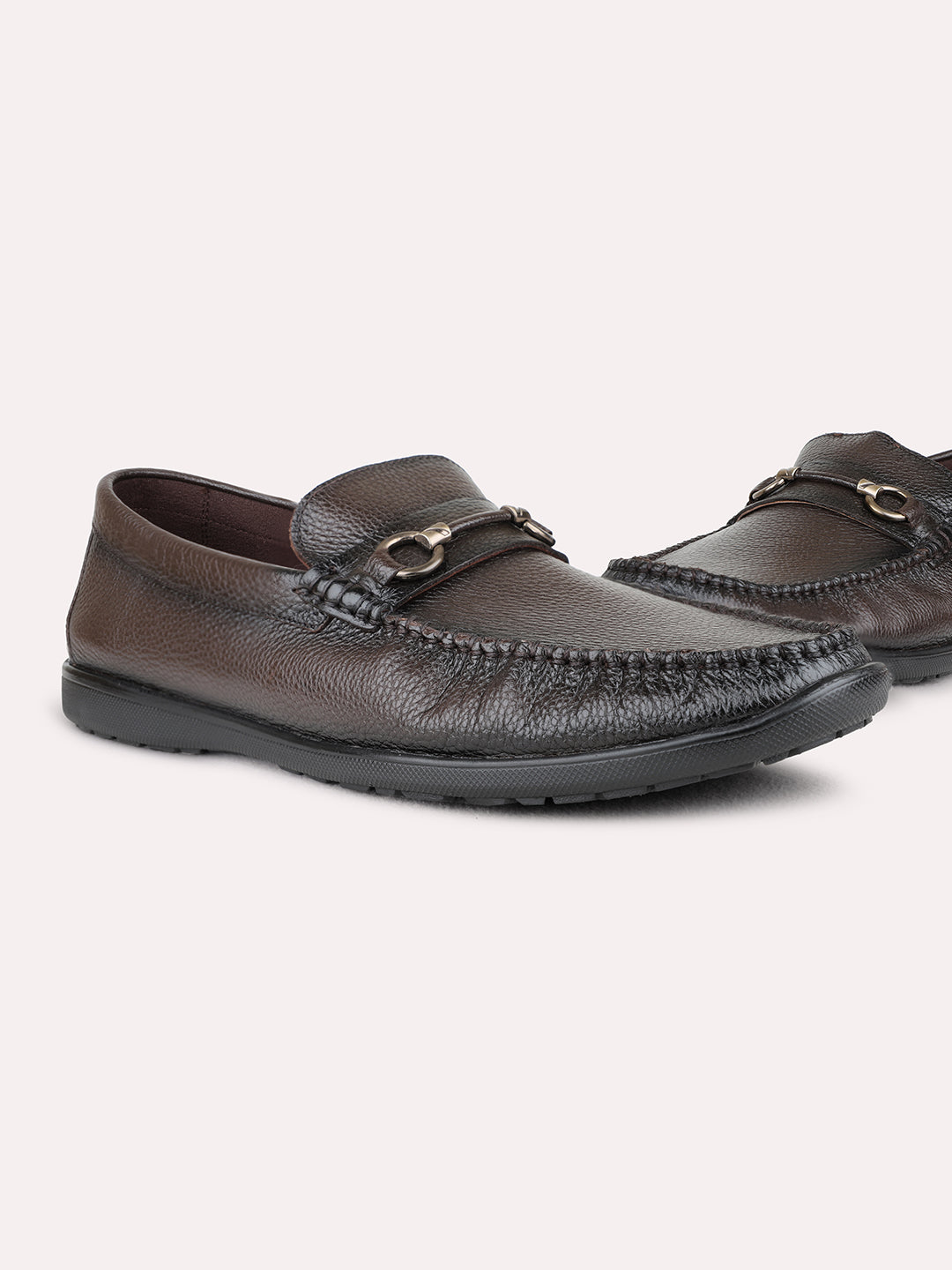 Mens Brown Formal Solid Round Toe Loafer Shoes