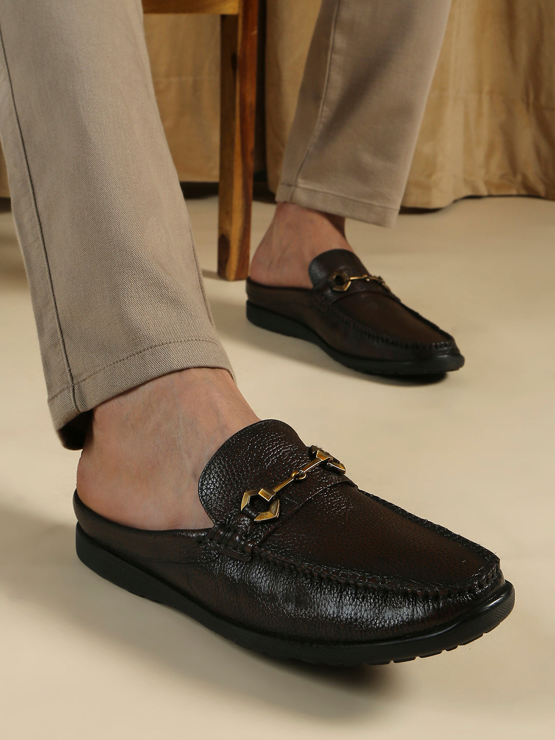 Mens Brown Party Wear Solid Square Toe Loafer Shoes