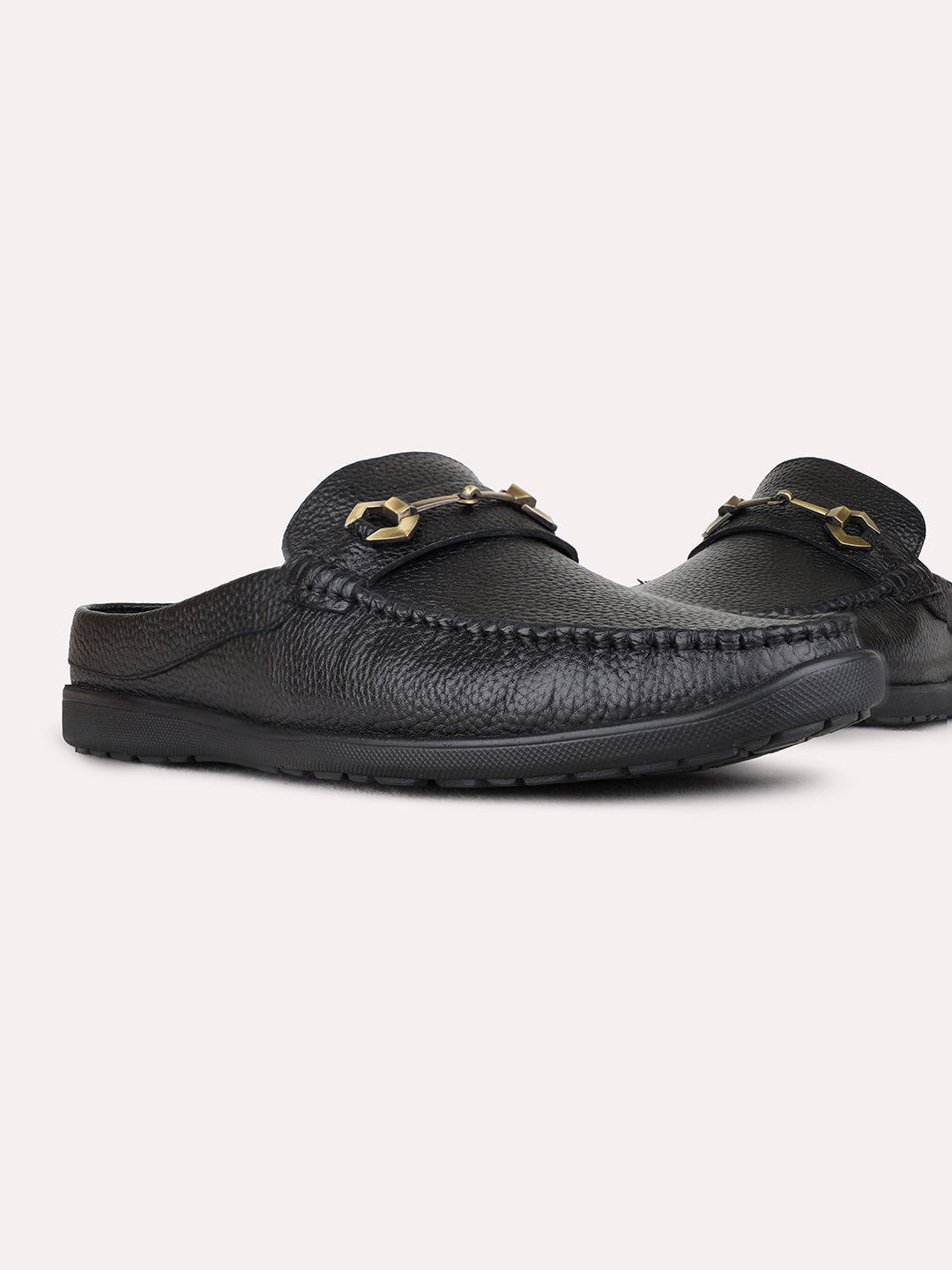 Mens Black Casual Solid Square Toe Mules