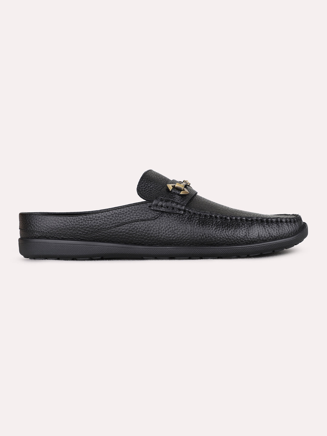 Mens Black Casual Solid Square Toe Mules