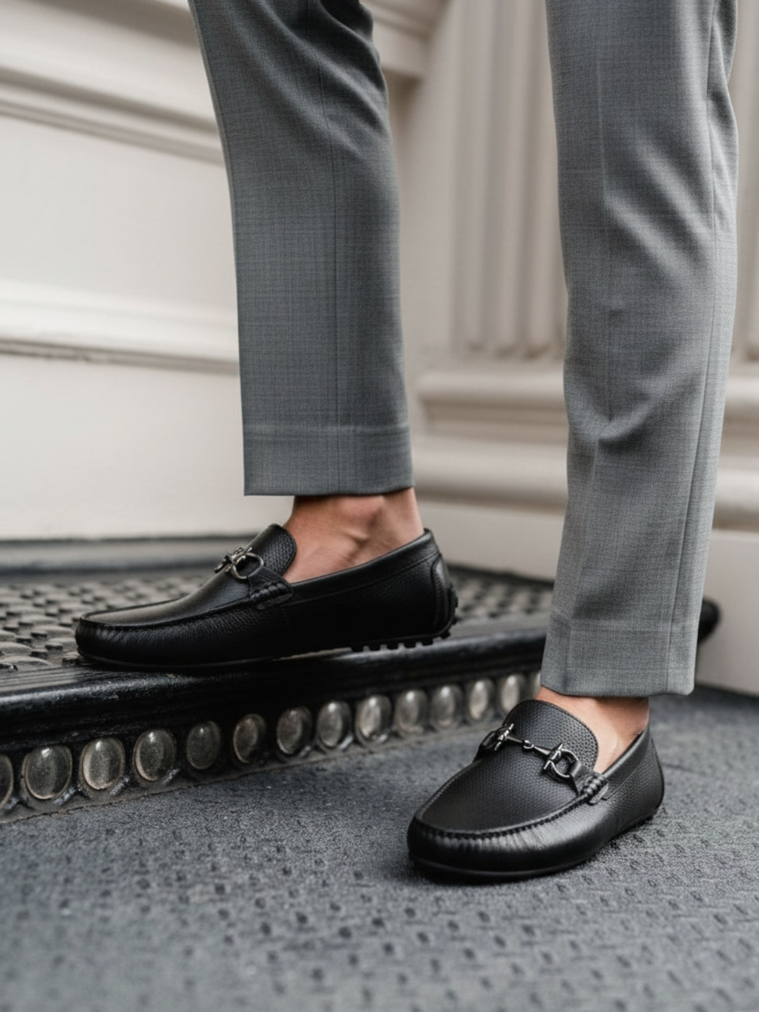 Mens Black Casual Solid Square Toe Loafers