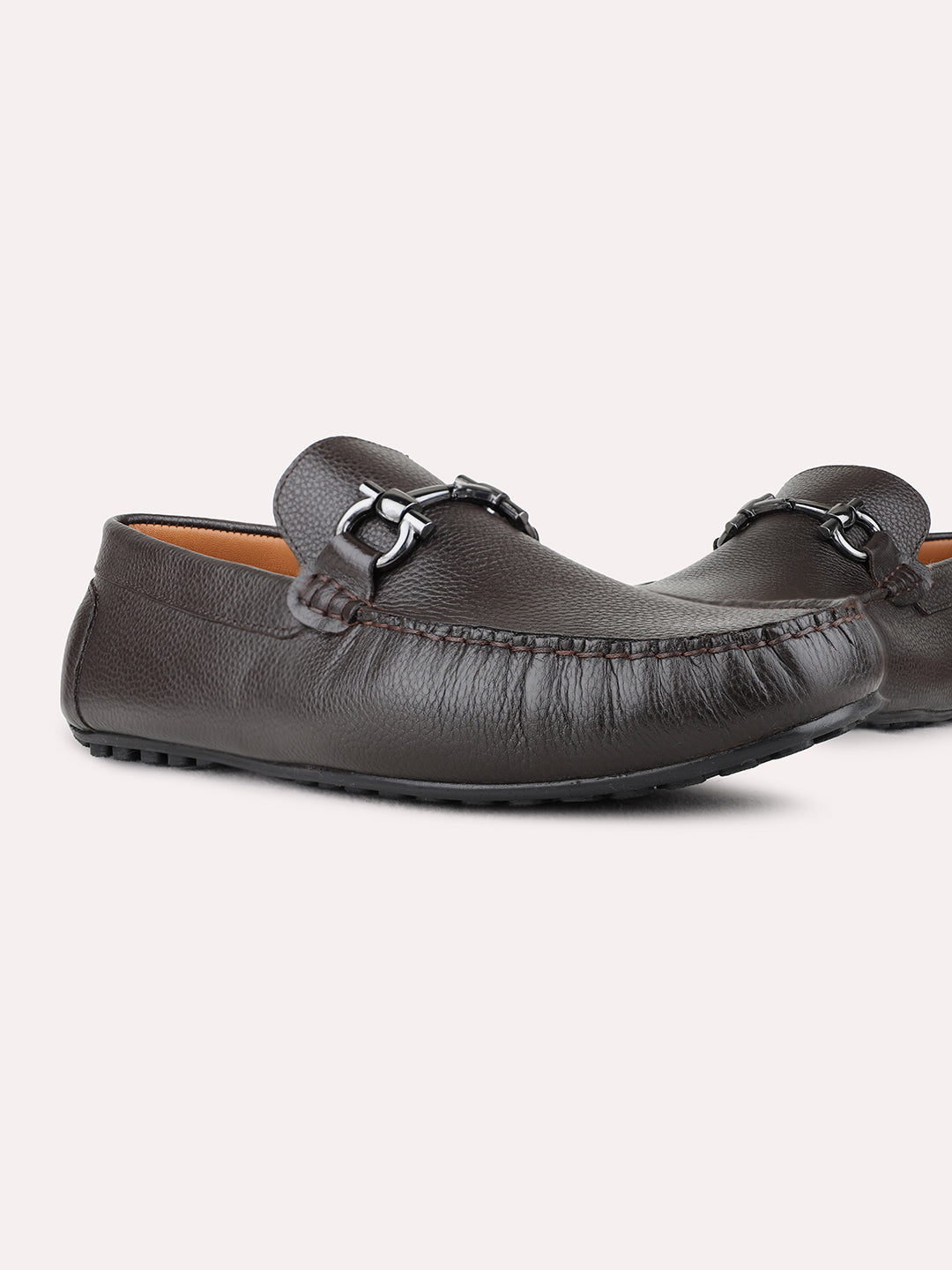 Mens Brown Casual Solid Square Toe Loafers