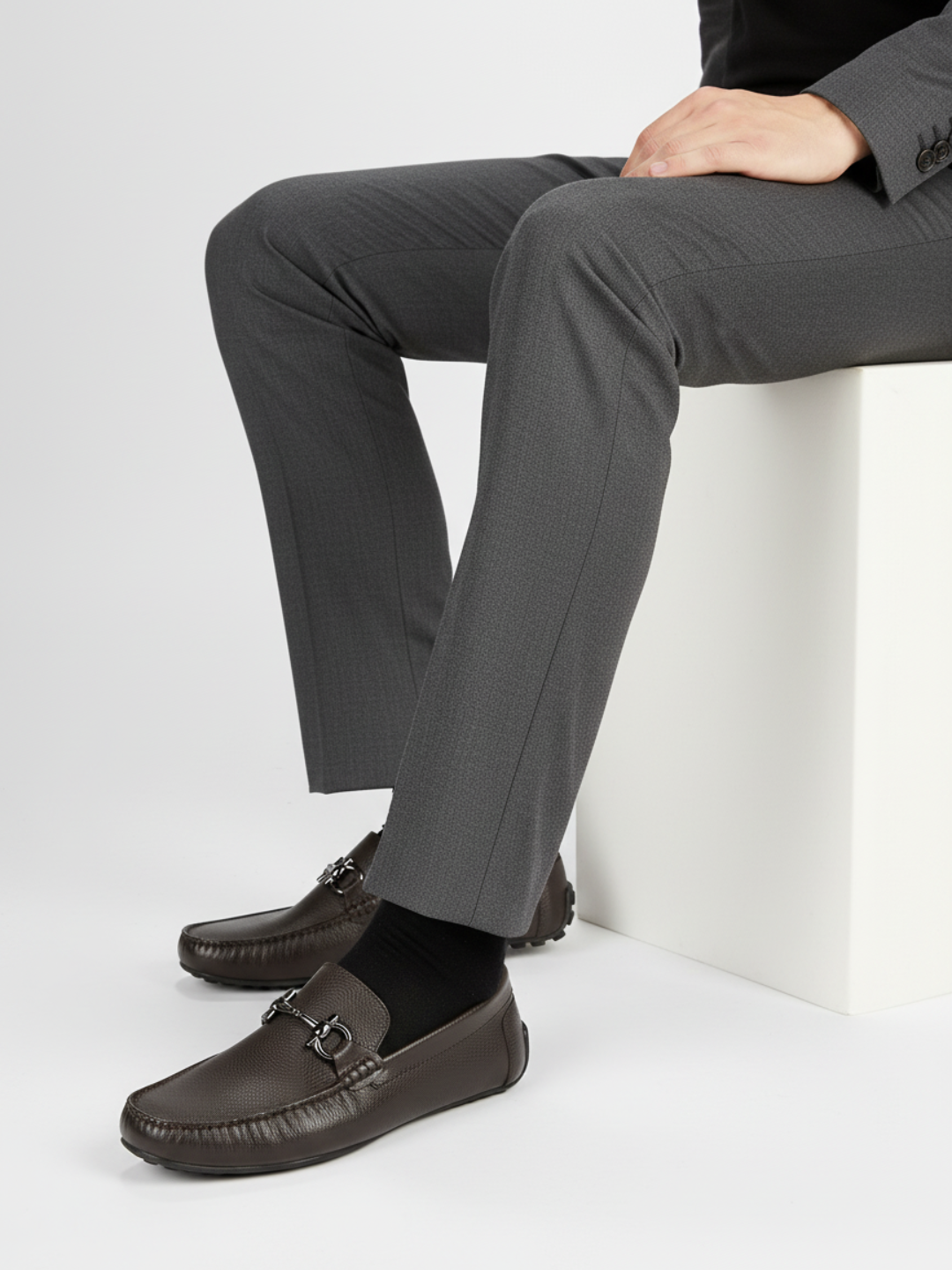 Mens Brown Casual Solid Square Toe Loafers
