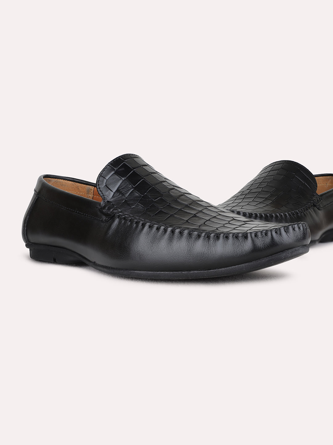 Mens Black Casual Solid Pattern Square Toe Loafers