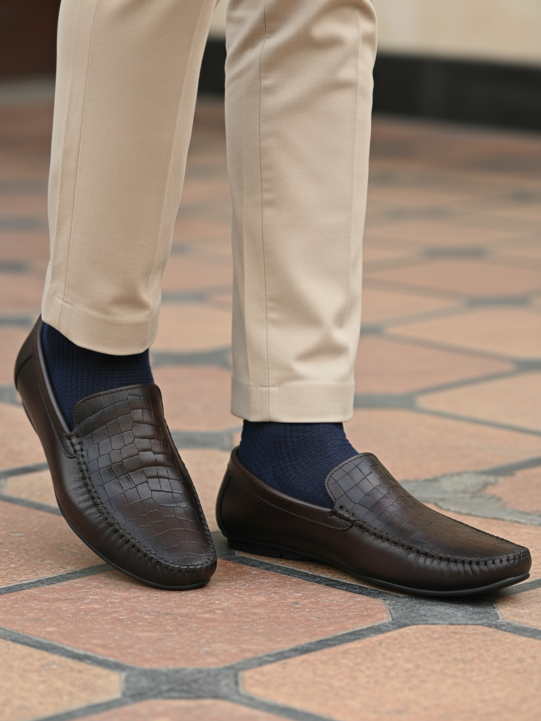 Mens Brown Casual Solid Pattern Square Toe Loafers