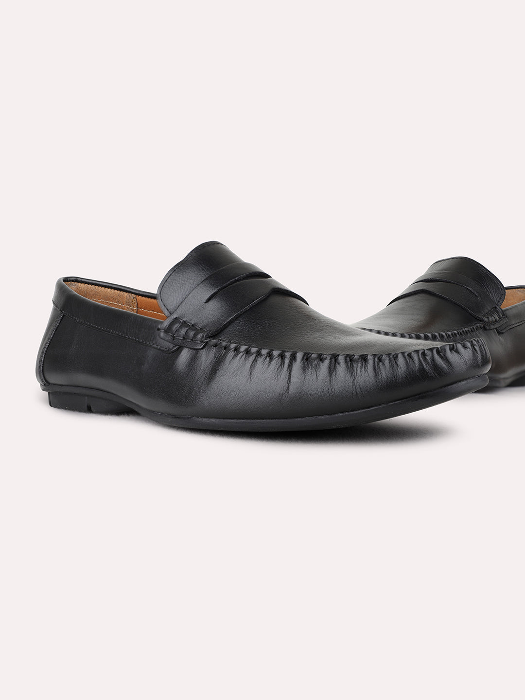 Mens Black Solid Pattern Casual Square Toe Loafers