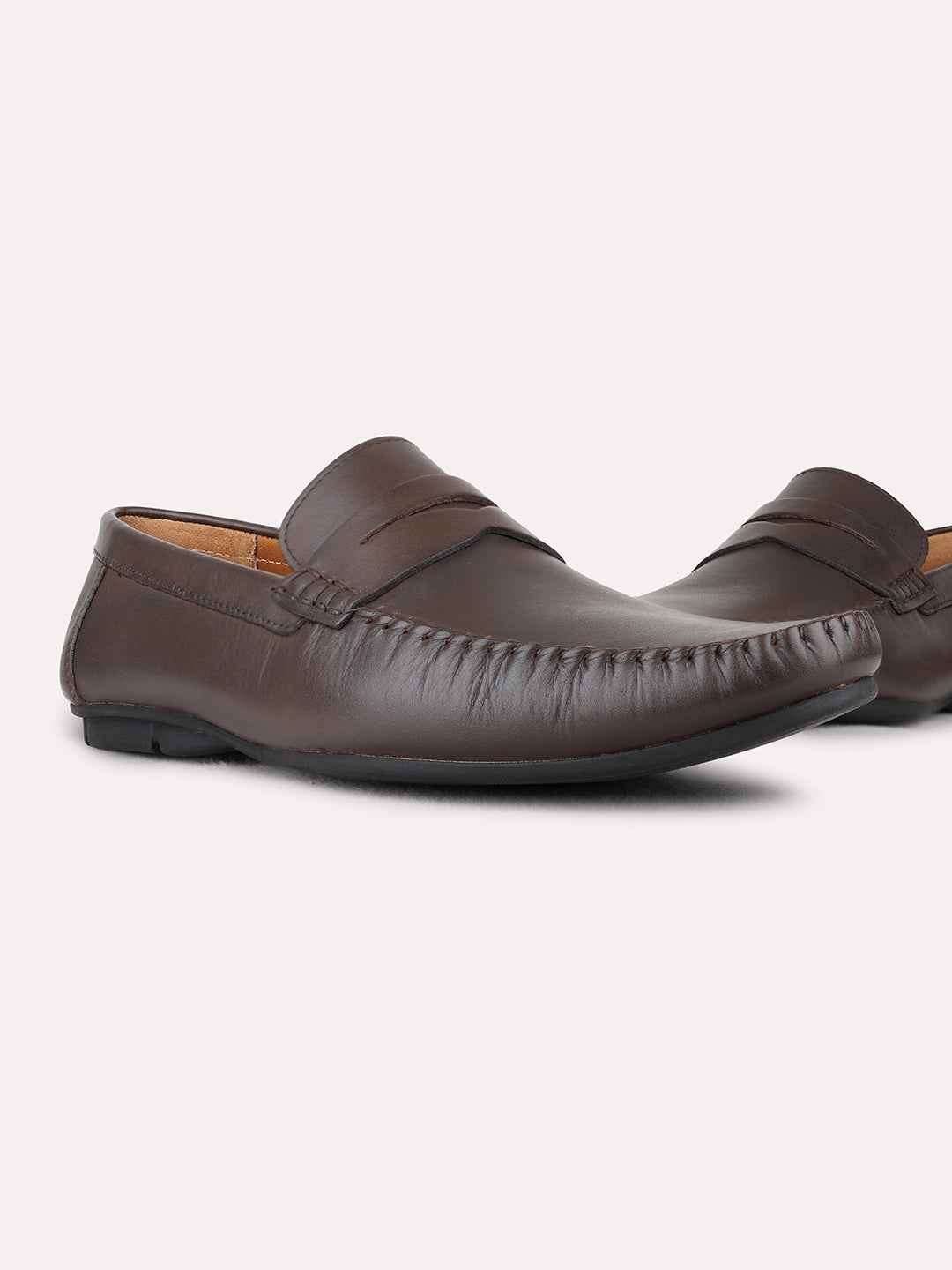 Mens Brown Casual Solid Square Toe Loafers Shoe