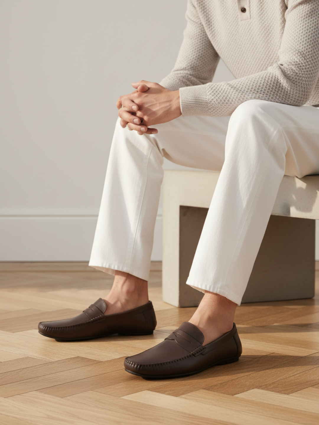 Mens Brown Casual Solid Square Toe Loafers Shoe