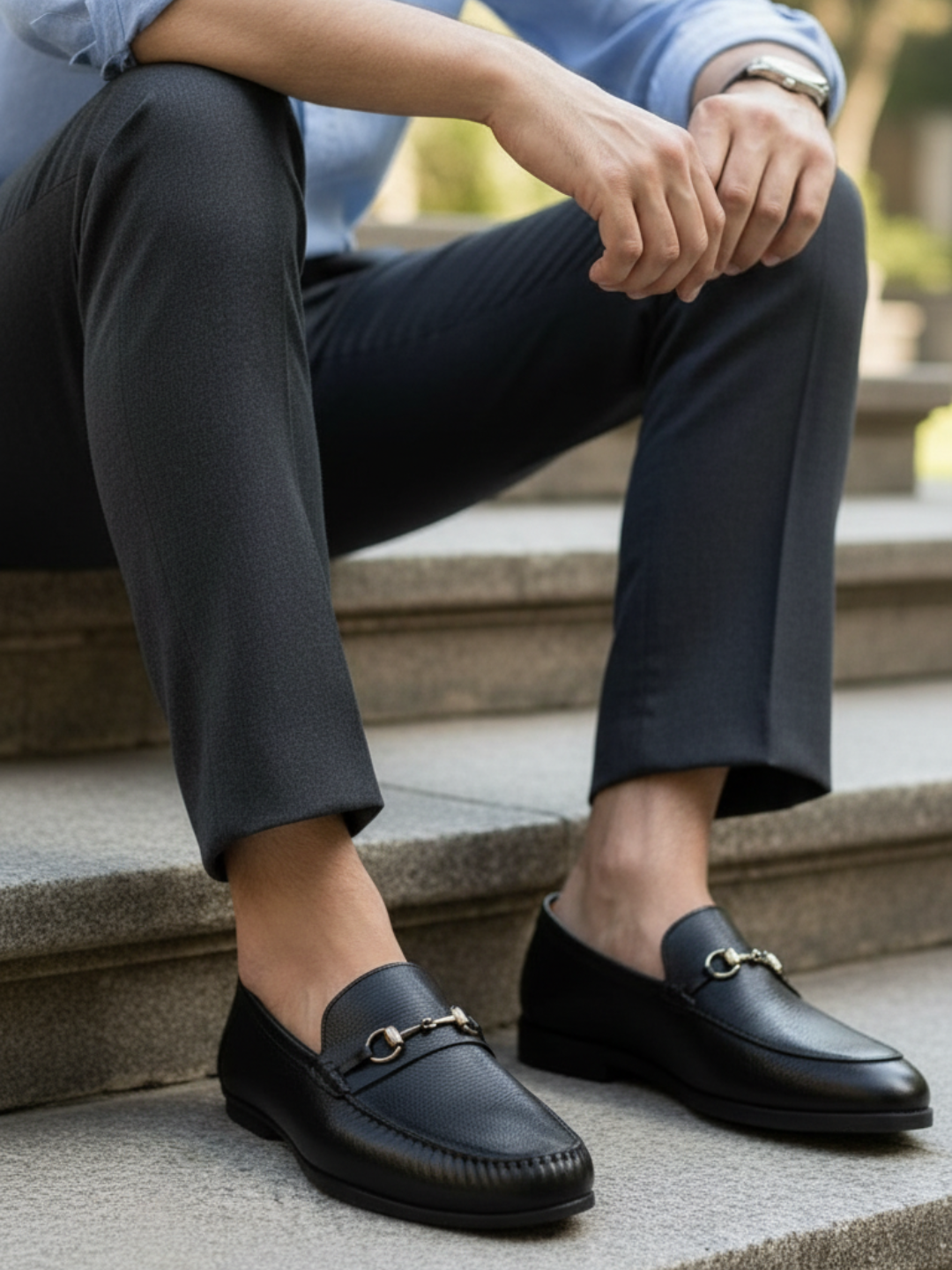 Mens Black Casual Solid Pattern Square Toe Loafers Shoe