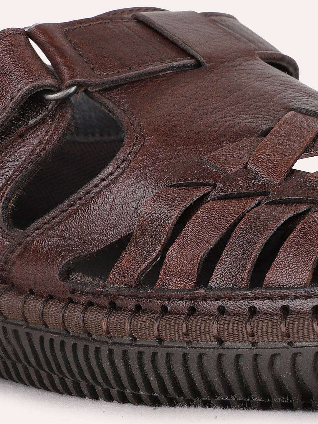 Mens Brown Casual Striped Round Toe Sandals