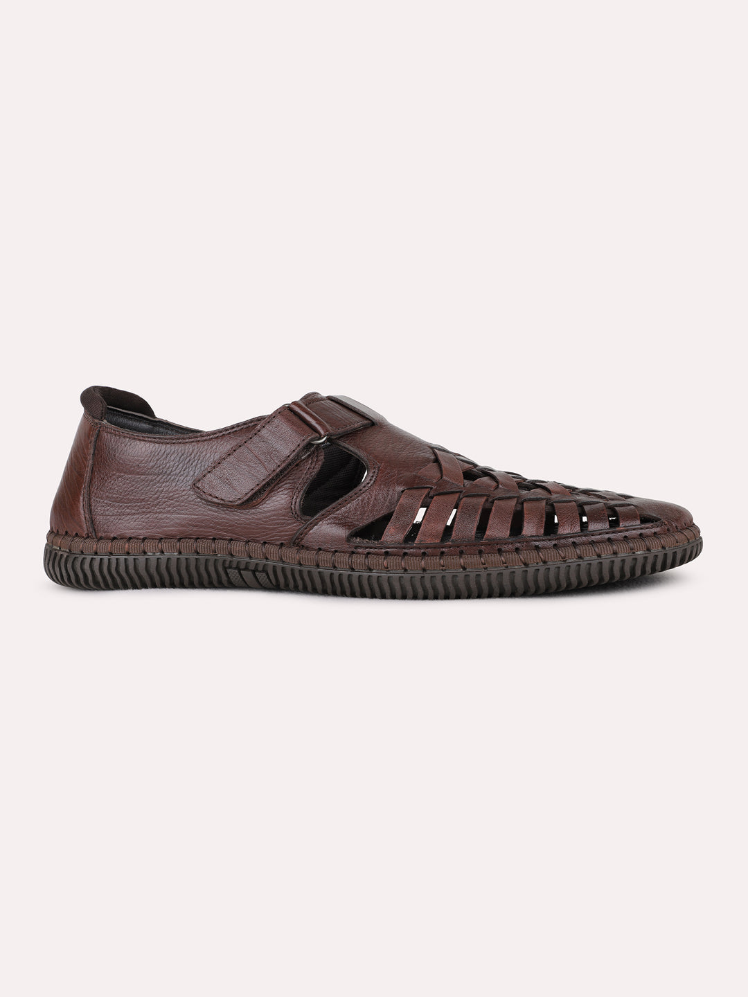 Mens Brown Casual Striped Round Toe Sandals